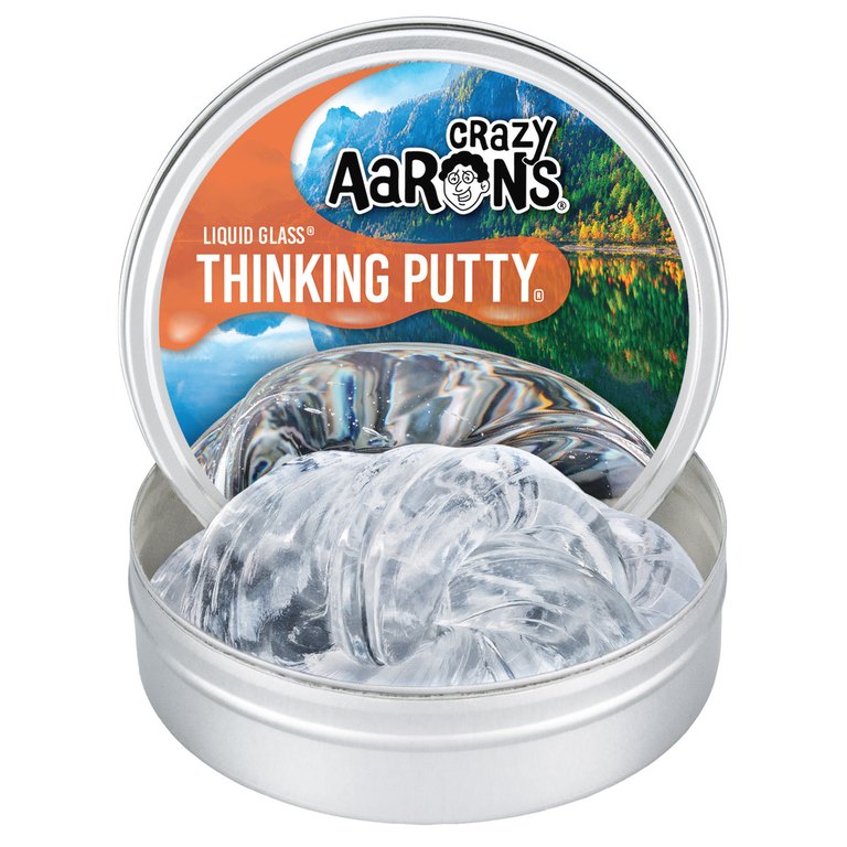 An open 4-inch tin of Crazy Aaron's Liquid Glass Thinking Putty