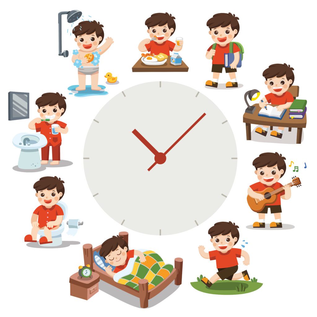 A,Cute,Boy,In,Different,Situations.,Daily,Routine,With,Red