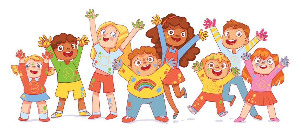 Kids,Hands,Up,In,Colorful,Paint.,Group,Of,Multi,Ethnic