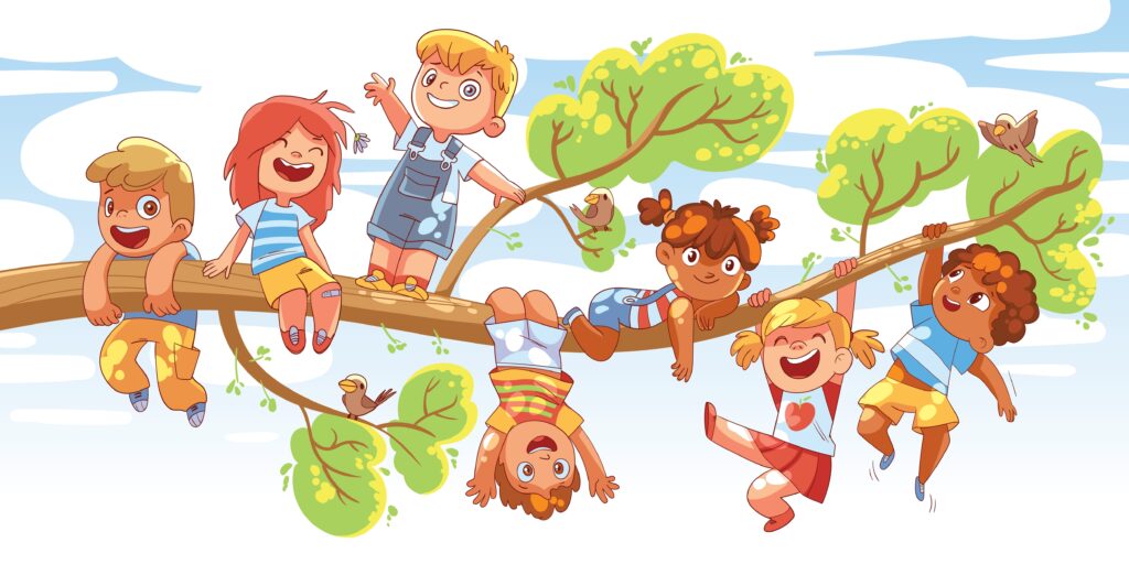 Children,Hung,On,A,Tree,Branch,On,Sunny,Day.,Colorful