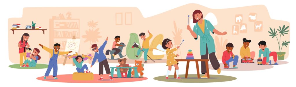 Diverse,Group,Of,Children,Engaged,In,Playful,Activities,Under,The