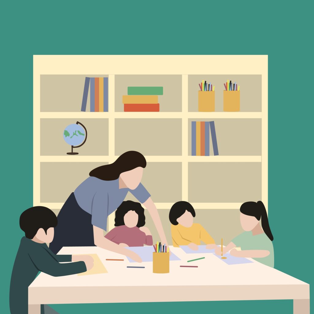 Creative,Vector,Illustration,Drawing,Of,A,Young,Female,Caucasian,Teacher