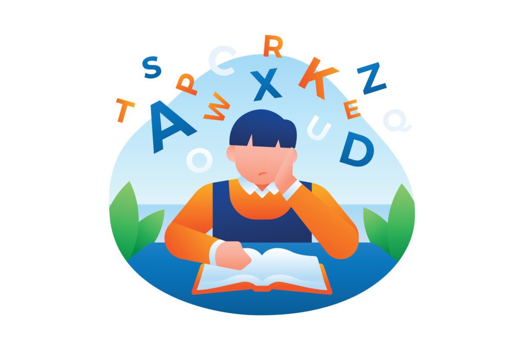 Dyslexia,Illustration,Concept.,A,Young,Boy,Difficulty,In,Reading,Due