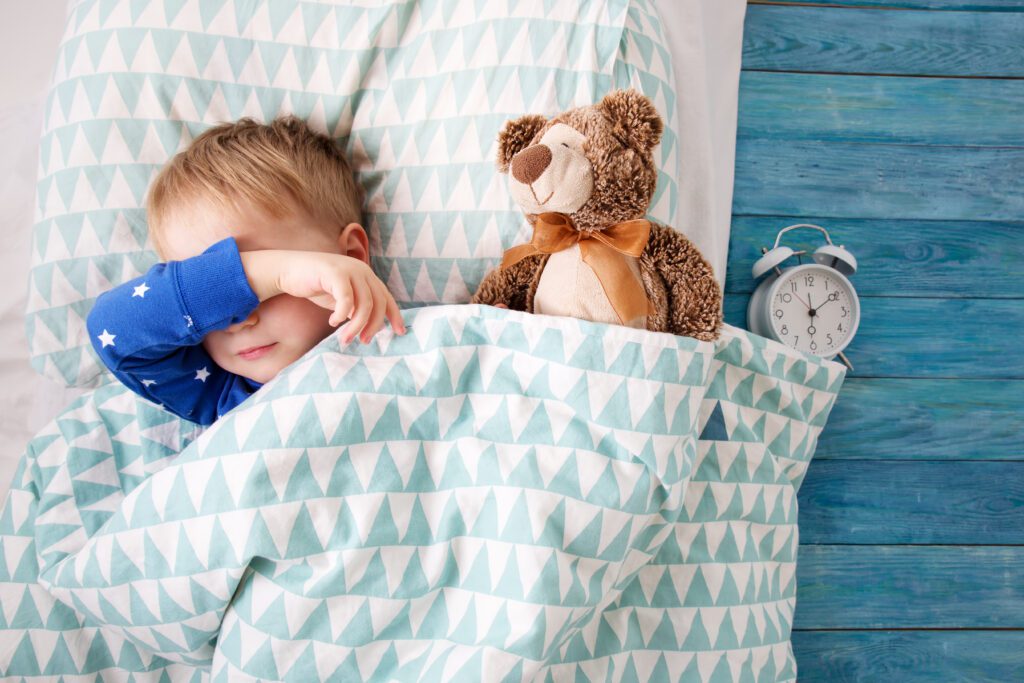 Three,Years,Old,Child,Crying,In,Bed.,Boy,Hiding,And