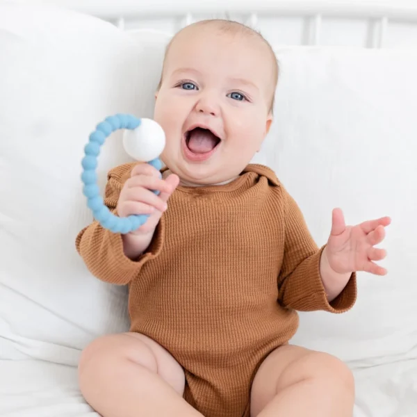 Silicone baby teether rattle, detail view